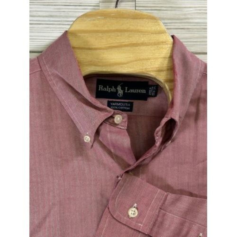 Polo Ralph Lauren Mens Cotton Red Herringbone Yarmouth Button Front Sz XL (17.5)